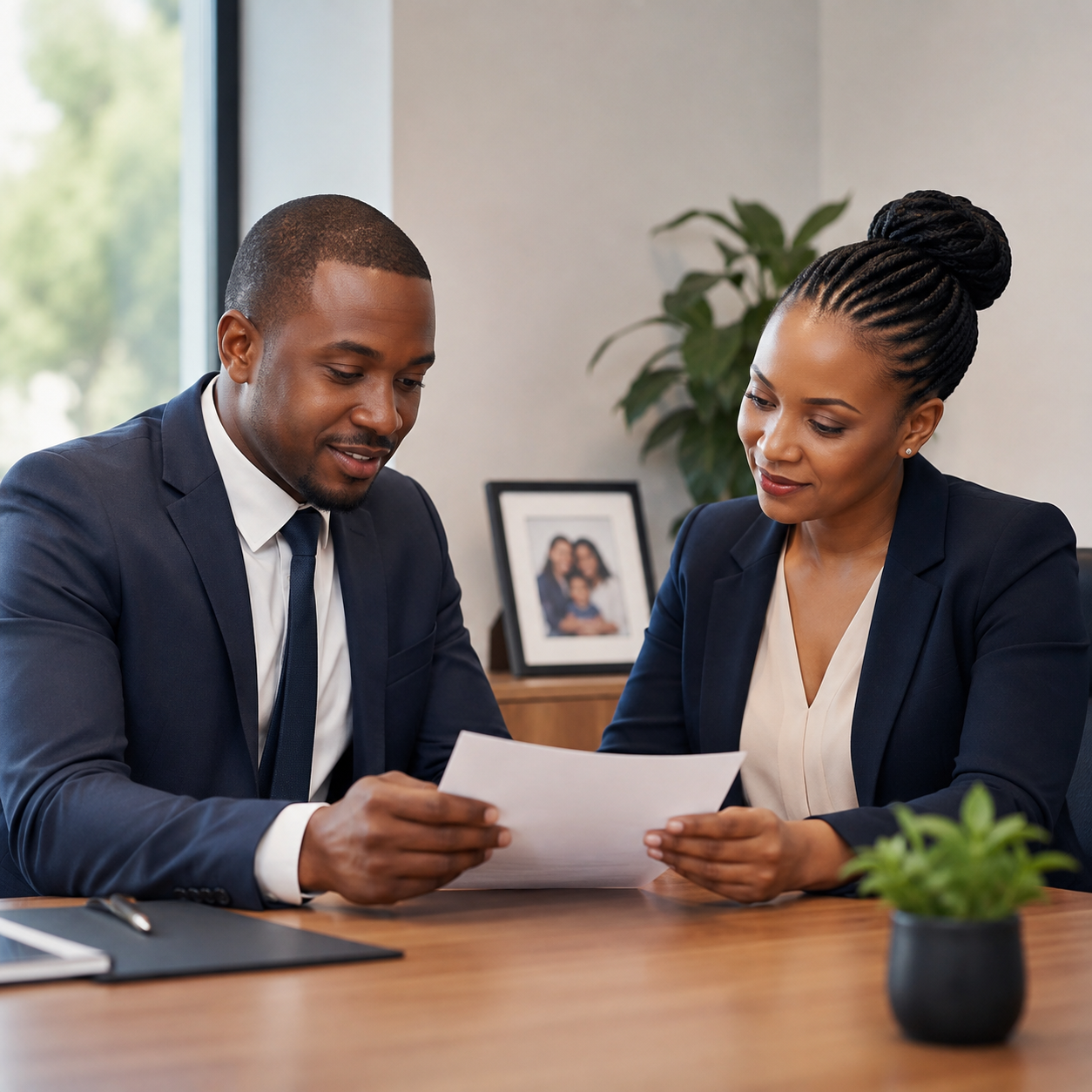 Two professionals discussing corporate funeral cover for employees